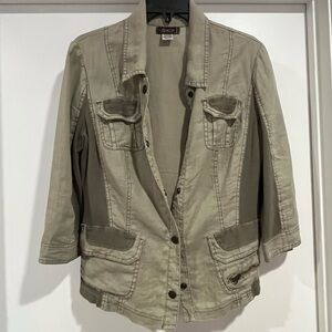 XCVI Khaki Linen Utility Jacket Size Large